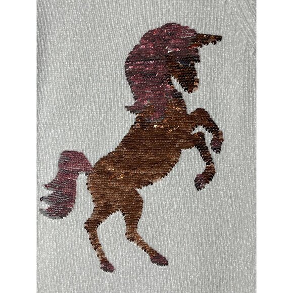 Justice Girls 8 Unicorn Sweater Flip Sequin Metallic Knit Gray Top - Picture 6 of 13